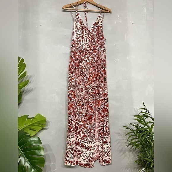 🔴 FOREVER 21 | maxi  paisley rust color Sleeveless Dress Wrap Style - large - Picture 1 of 11